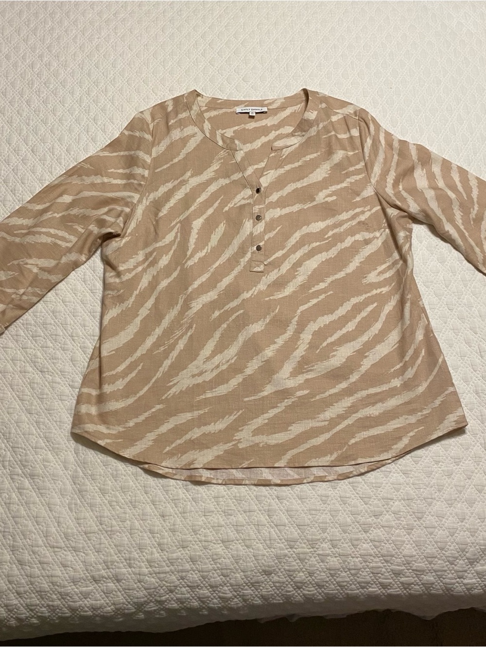 Women's Beige Zebra-Print Henley Long Sleeve Top